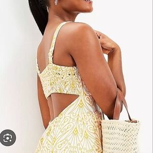 Loft-NWT-Eyelet Open Back Maxi Dress Yellow/White-Size 8 Petite